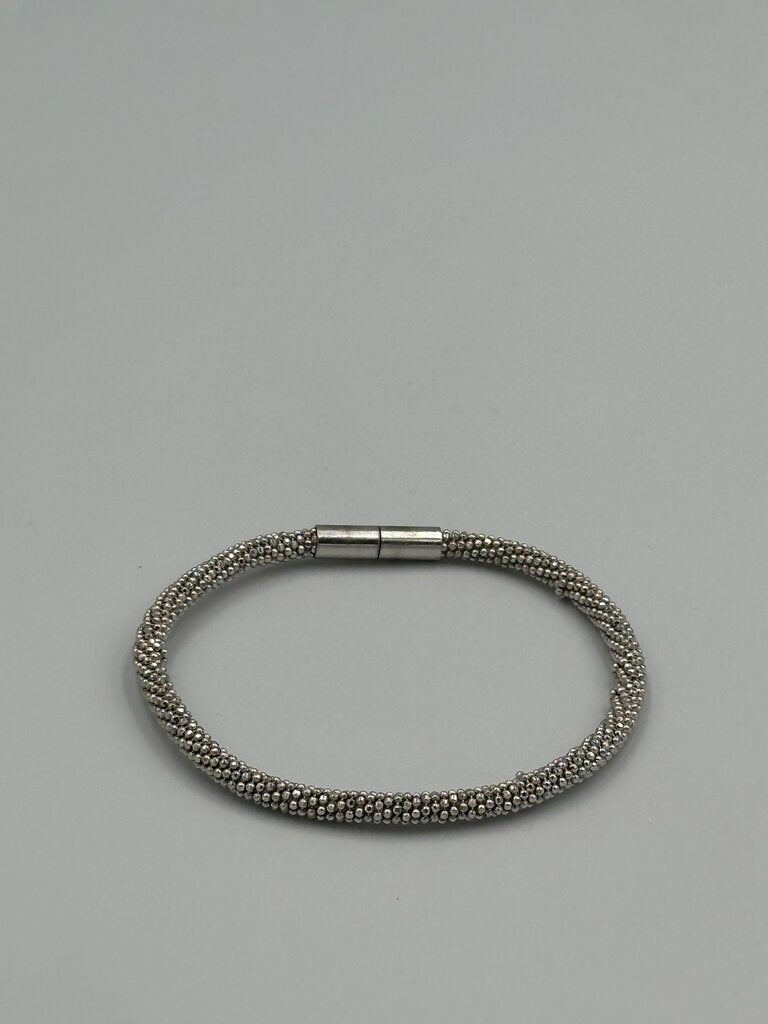 Italian Sterling Silver Pave Bar Mesh Bracelet