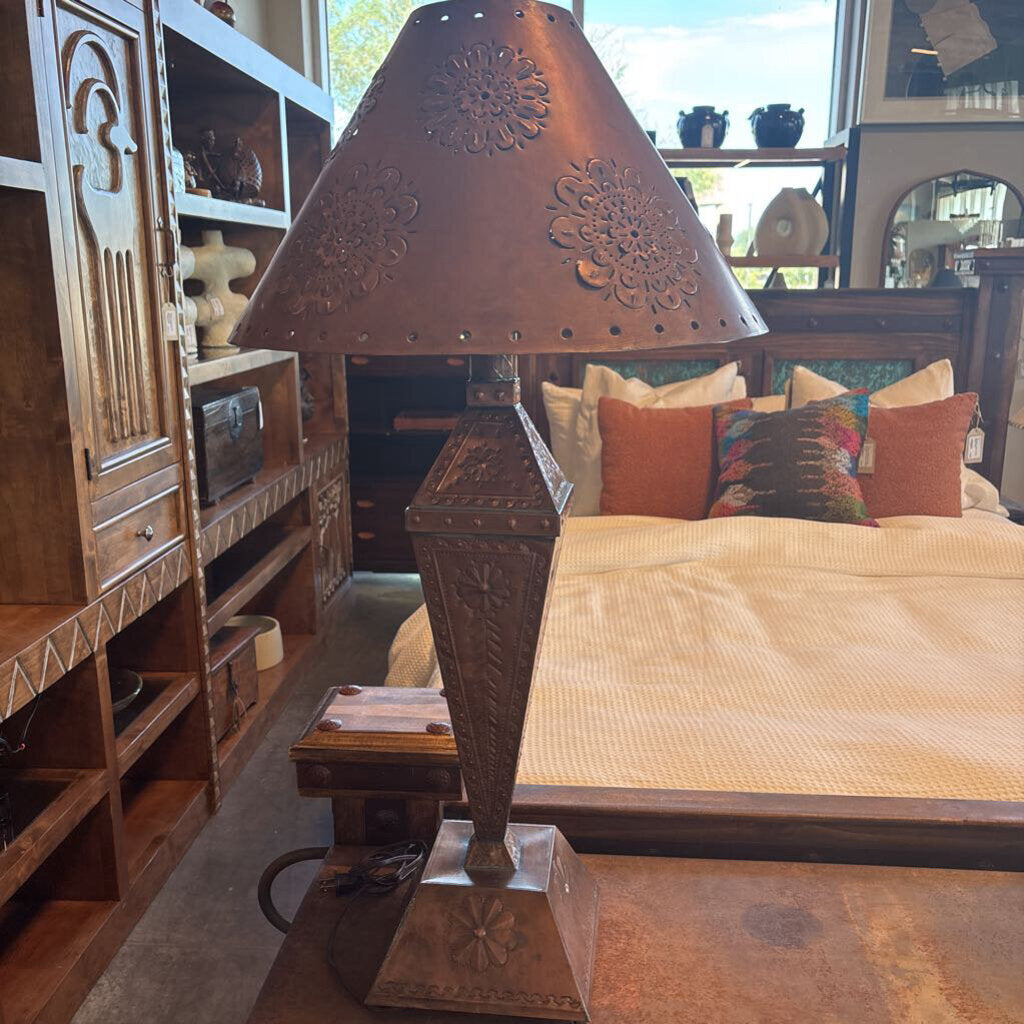 Vintage Copper Tin Lamp W/ Tin Shade- 19X36H