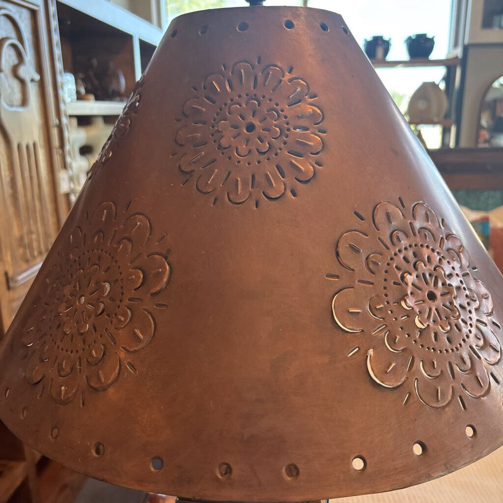 Vintage Copper Tin Lamp W/ Tin Shade- 19X36H