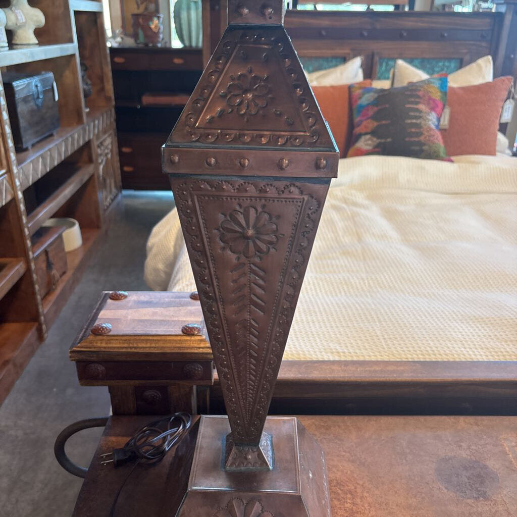 Vintage Copper Tin Lamp W/ Tin Shade- 19X36H