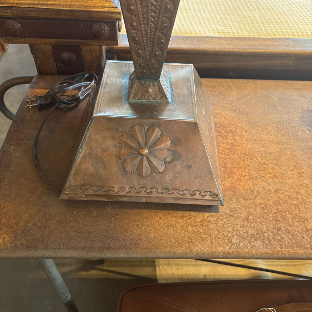 Vintage Copper Tin Lamp W/ Tin Shade- 19X36H