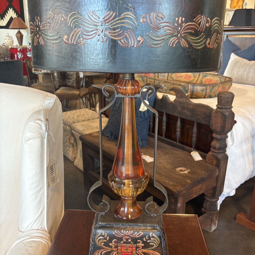 Ornate Iron Lamp W/ Oval Shade- 15X31.5H