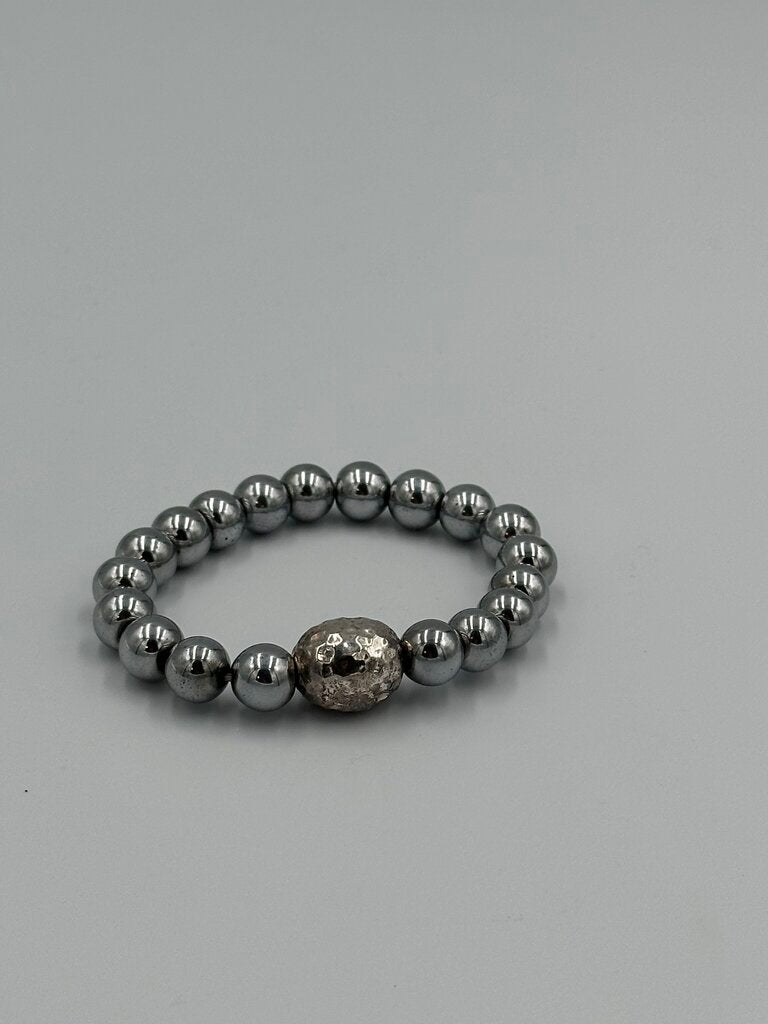 Metallic Stacking Ball Bracelet with Rhinestone Accent Bead
