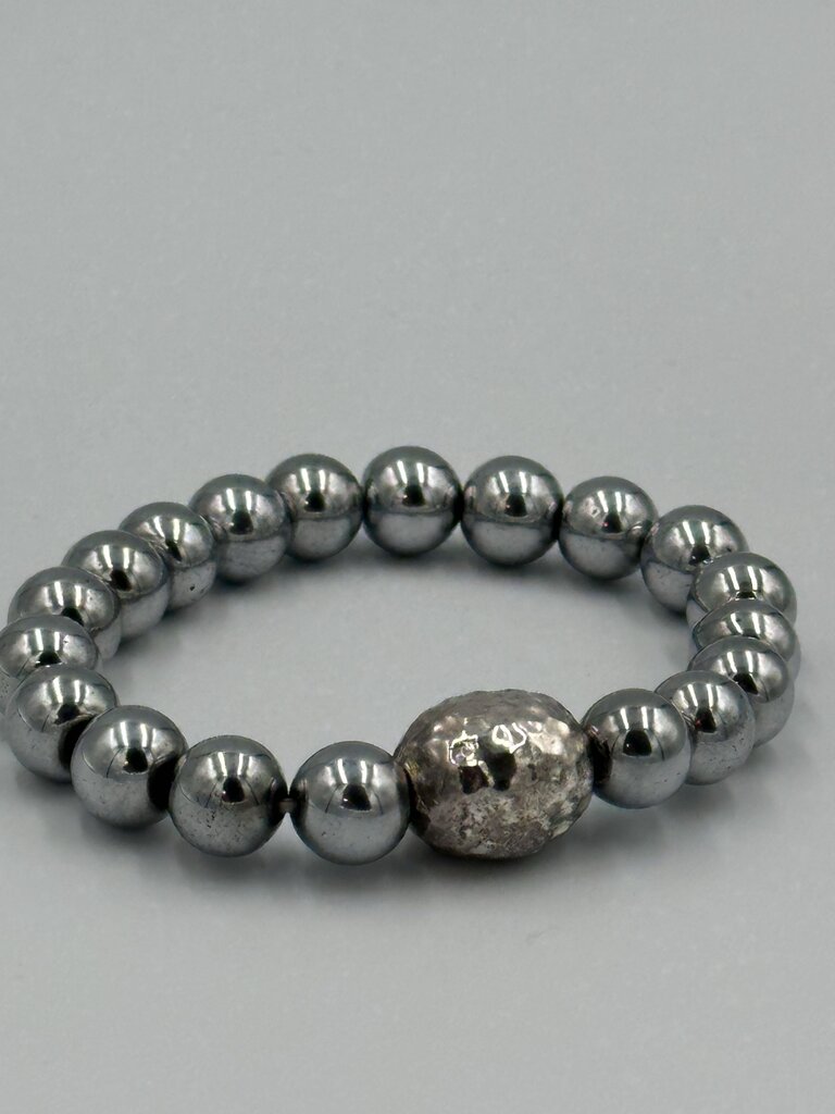 Metallic Stacking Ball Bracelet with Rhinestone Accent Bead