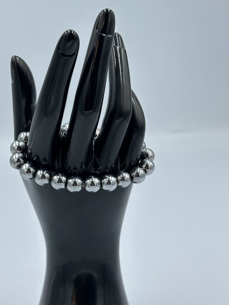 Metallic Stacking Ball Bracelet with Rhinestone Accent Bead