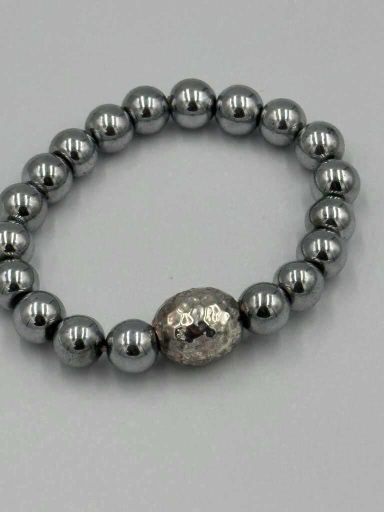 Metallic Stacking Ball Bracelet with Rhinestone Accent Bead