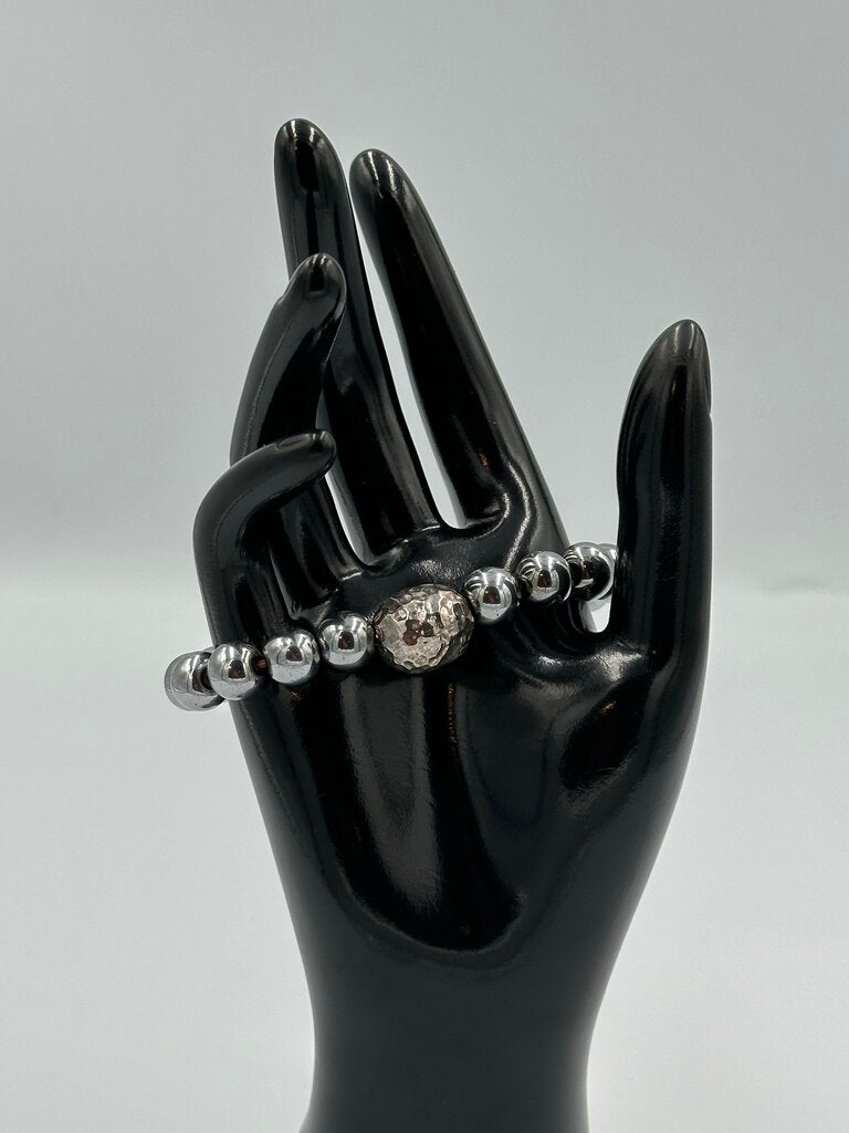 Metallic Stacking Ball Bracelet with Rhinestone Accent Bead