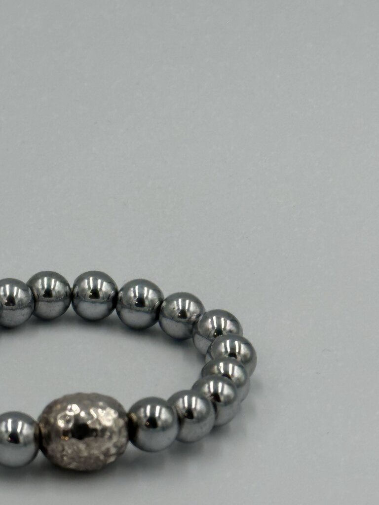 Metallic Stacking Ball Bracelet with Rhinestone Accent Bead