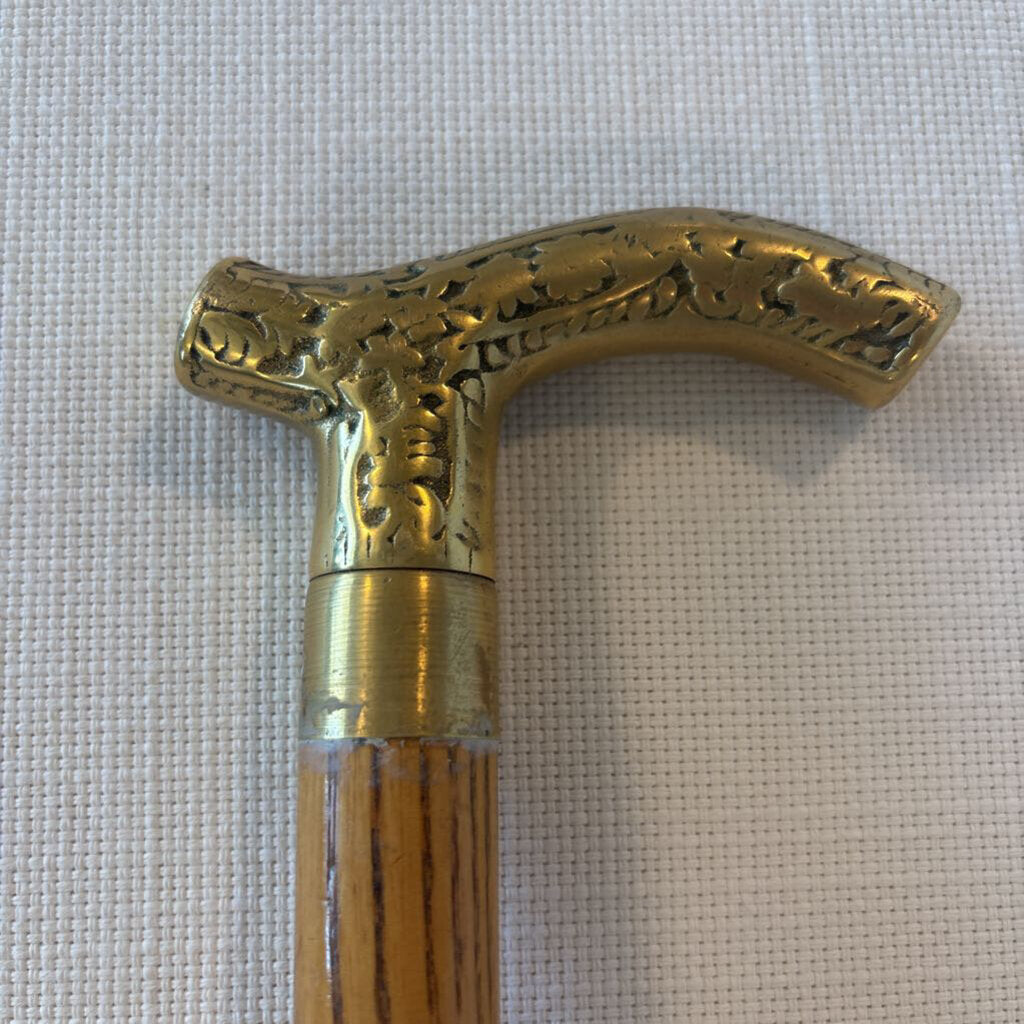 Vintage Cane W/ Brass Handle- 4X34.5H