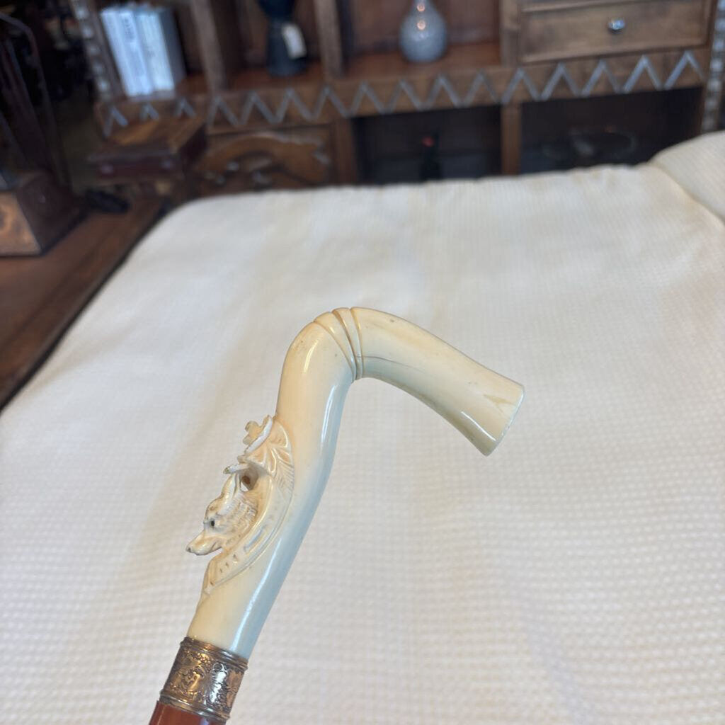 Walrus Tusk Grip Fox Head Walking Stick Cane - 1X3.5X35H