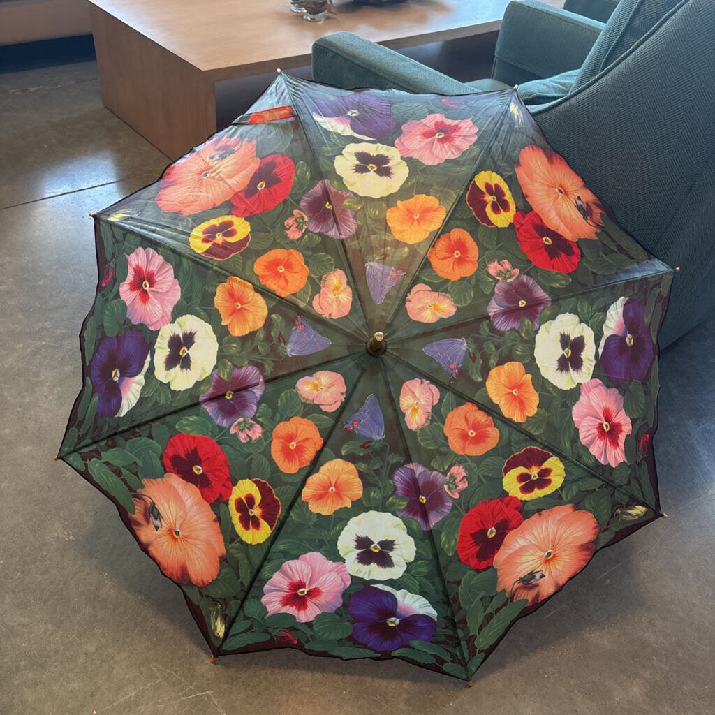 Vintage Salamander Graphix Pansy & Butterfly Umbrella- 5X35H