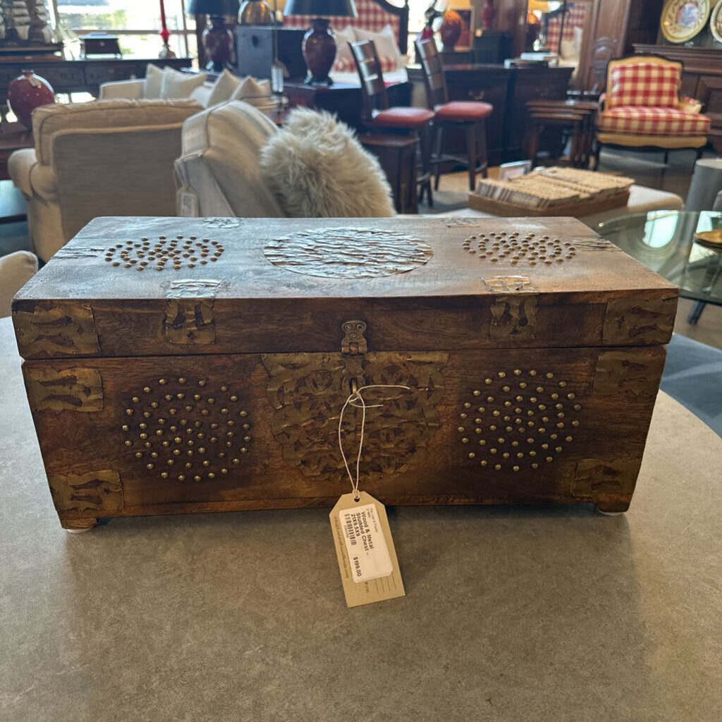 Wood & Metal Studded Chest - 21X9.5X9