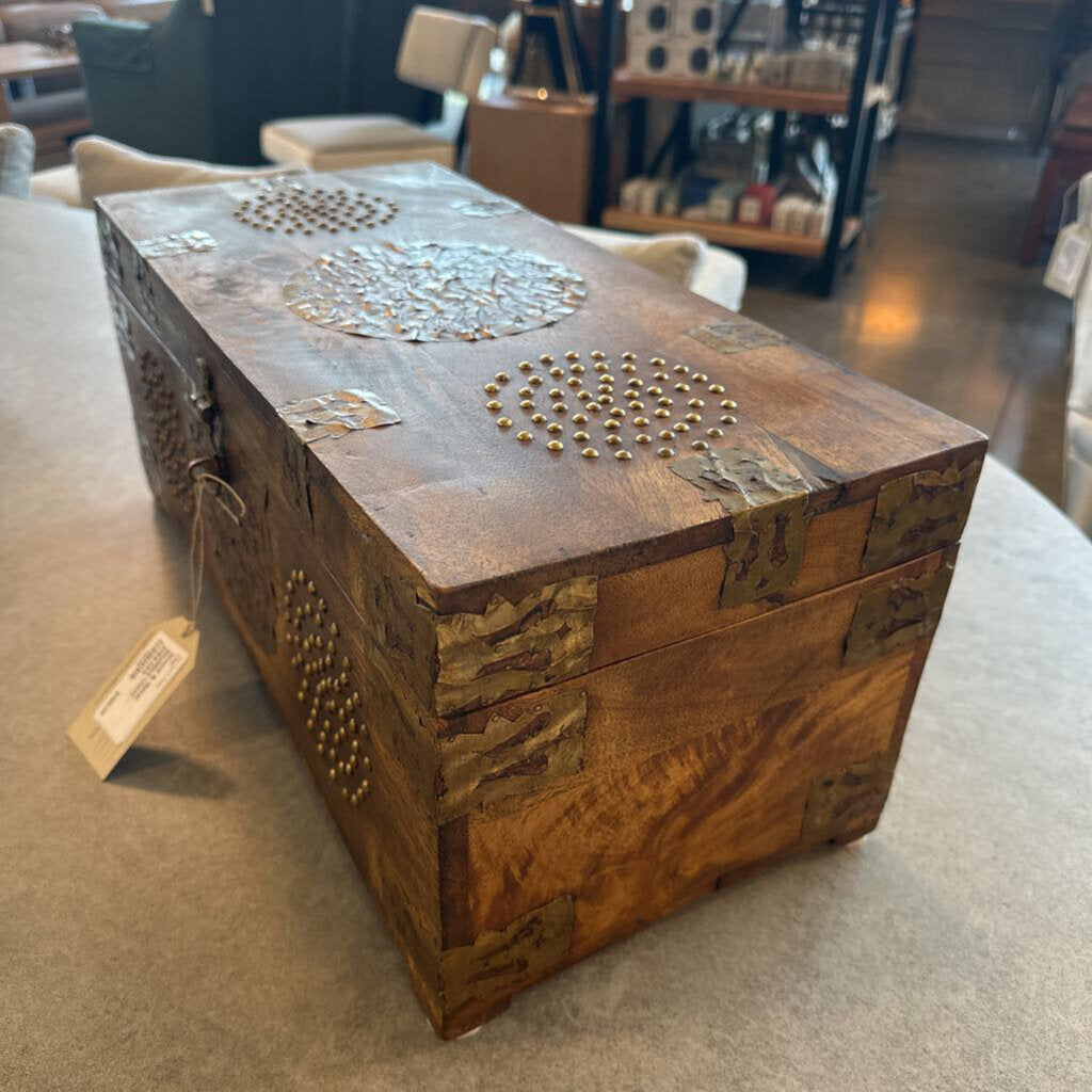 Wood & Metal Studded Chest - 21X9.5X9