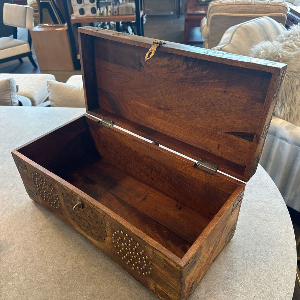 Wood & Metal Studded Chest - 21X9.5X9