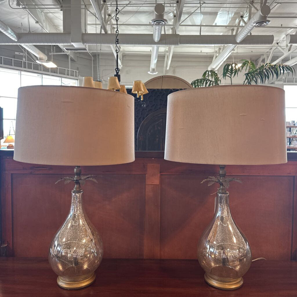 Mercury Glass Lamp W/ Gold Accents - 17X29.5 - Pair