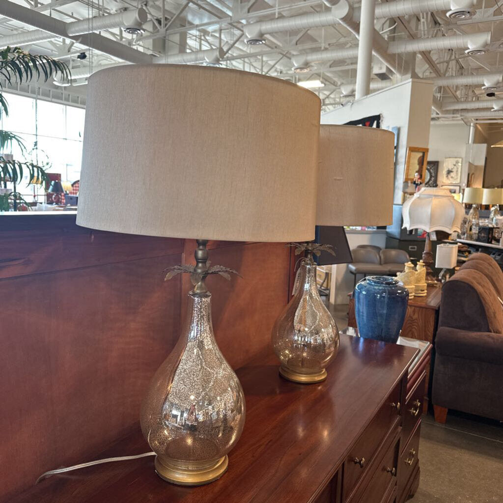 Mercury Glass Lamp W/ Gold Accents - 17X29.5 - Pair