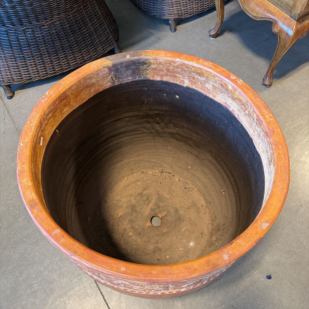 Terracotta Pot W/ Aztec Relief- 22.5X22H