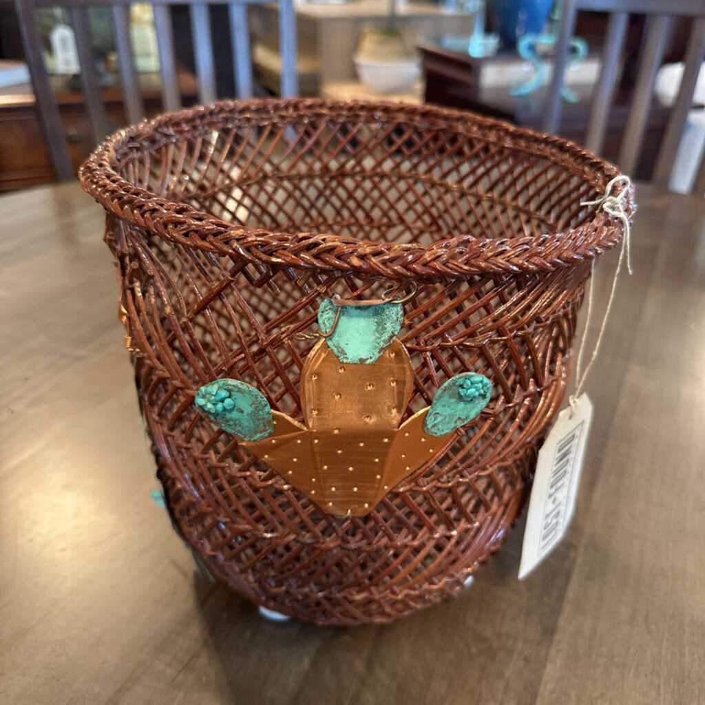 Wicker Basket W/ Copper & Turquoise Detailing - 9.5X9 - AS IS
