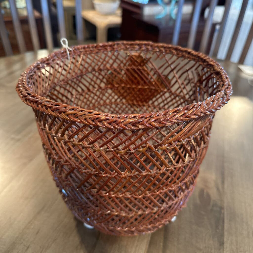 Wicker Basket W/ Copper & Turquoise Detailing - 9.5X9 - AS IS