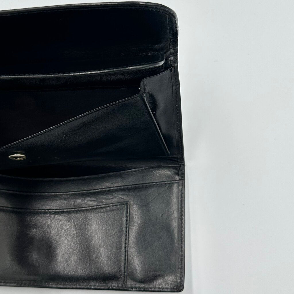 Vintage 1970s Gucci Black Leather Continental Wallet Enamel Interlocking G