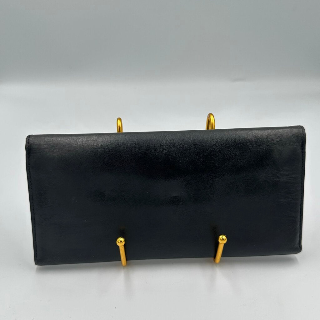 Vintage 1970s Gucci Black Leather Continental Wallet Enamel Interlocking G
