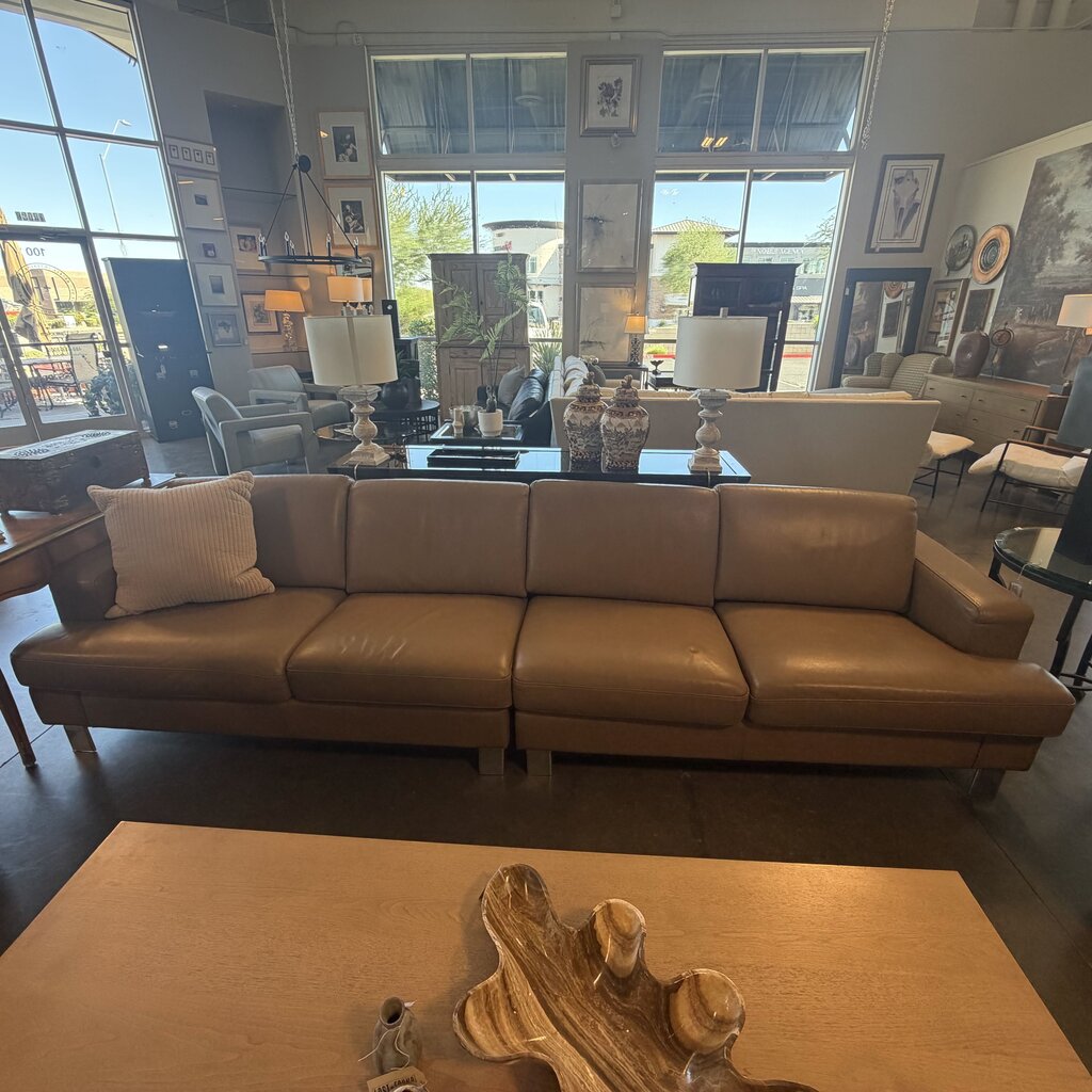Gamma Arredamenti Italian Taupe Leather 2 Piece Sofa-134X39X33H