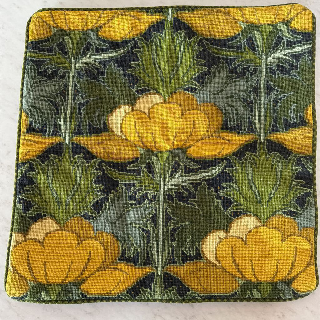 Raymond Honeyman Buttercups Needlepoint Pillow- 17.5X17.5
