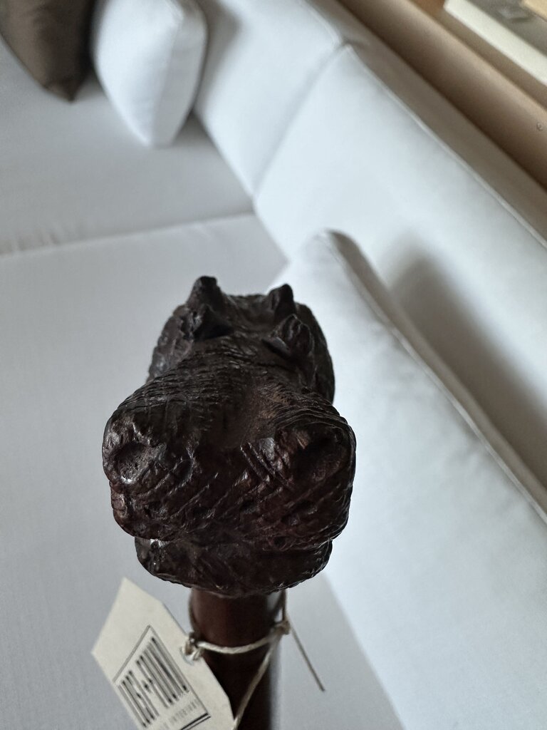 Hand Carved Hippo Head Cane W/ Bone- 2.75X36H