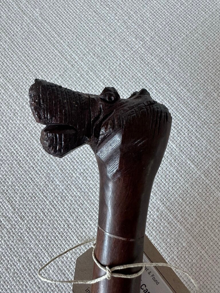 Hand Carved Hippo Head Cane W/ Bone- 2.75X36H