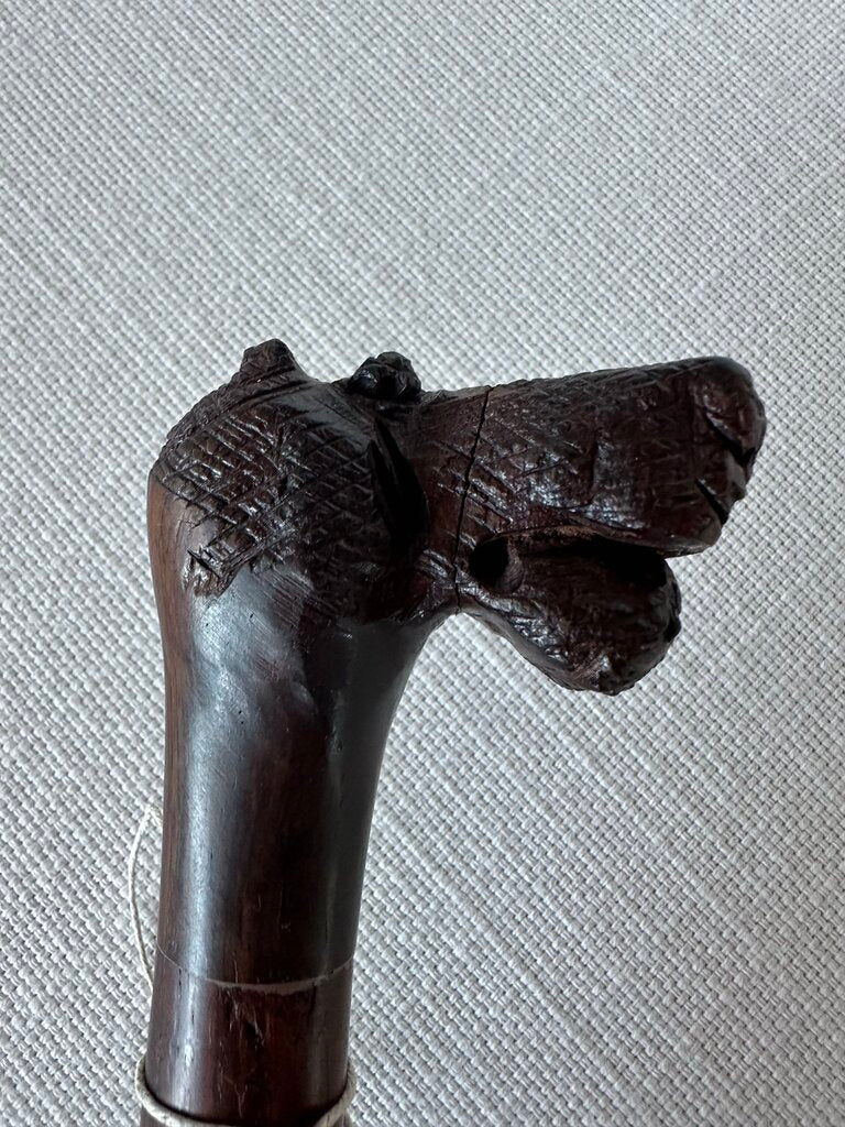 Hand Carved Hippo Head Cane W/ Bone- 2.75X36H