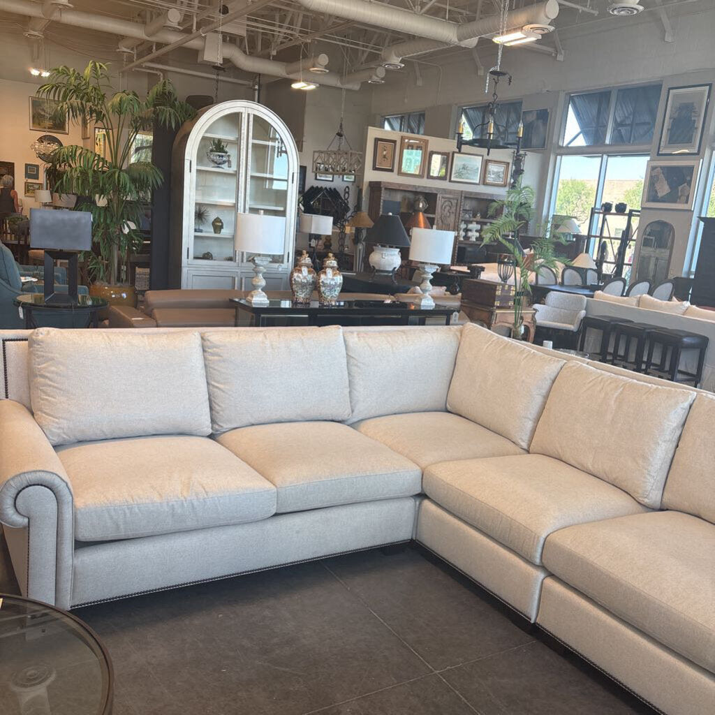 Bernhardt Cream Sectional W/ Nailhead- 143X112X36H- AS IS