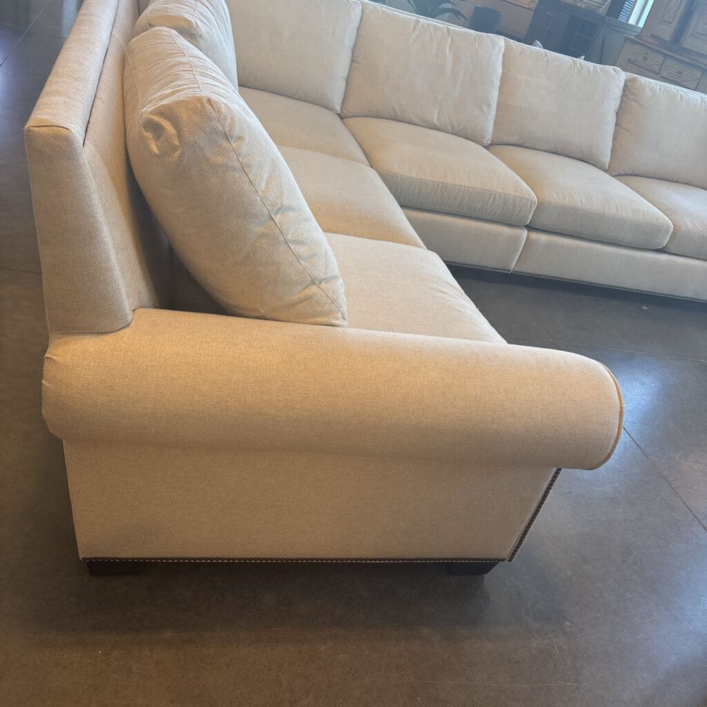 Bernhardt Cream Sectional W/ Nailhead- 143X112X36H- AS IS