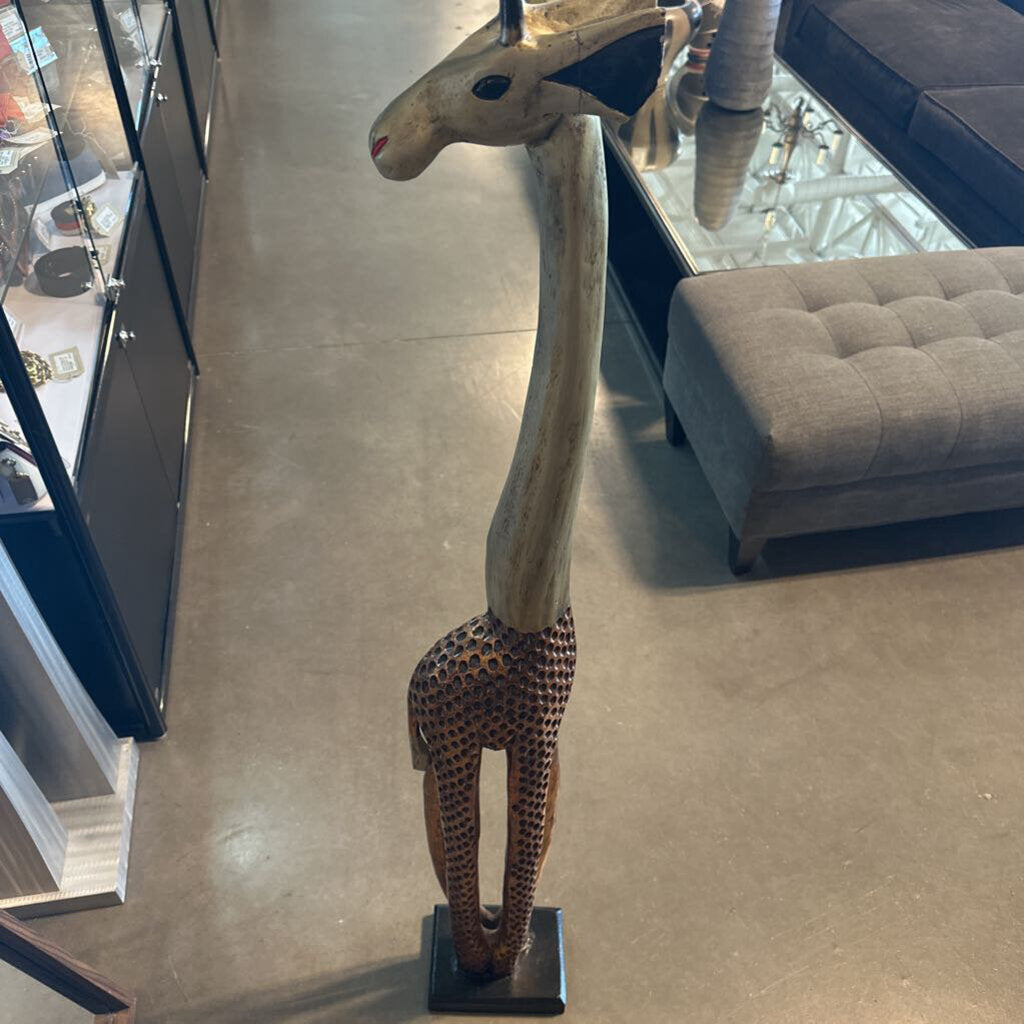 Tall Carved Wood Giraffe Sculpture - 6X9X59H - AS IS