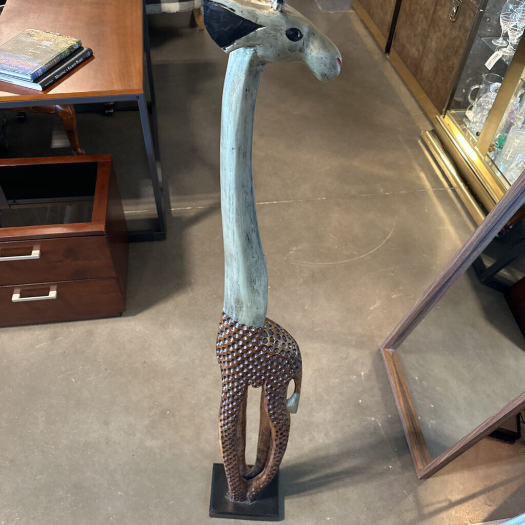 Tall Carved Wood Giraffe Sculpture - 6X9X59H - AS IS