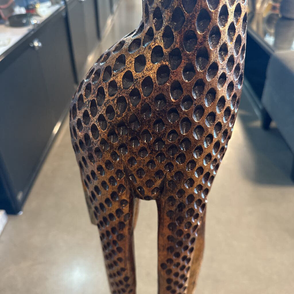 Tall Carved Wood Giraffe Sculpture - 6X9X59H - AS IS
