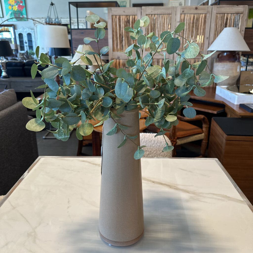 Light Brown Vase W/ Faux Eucalyptus- 6X6X27H