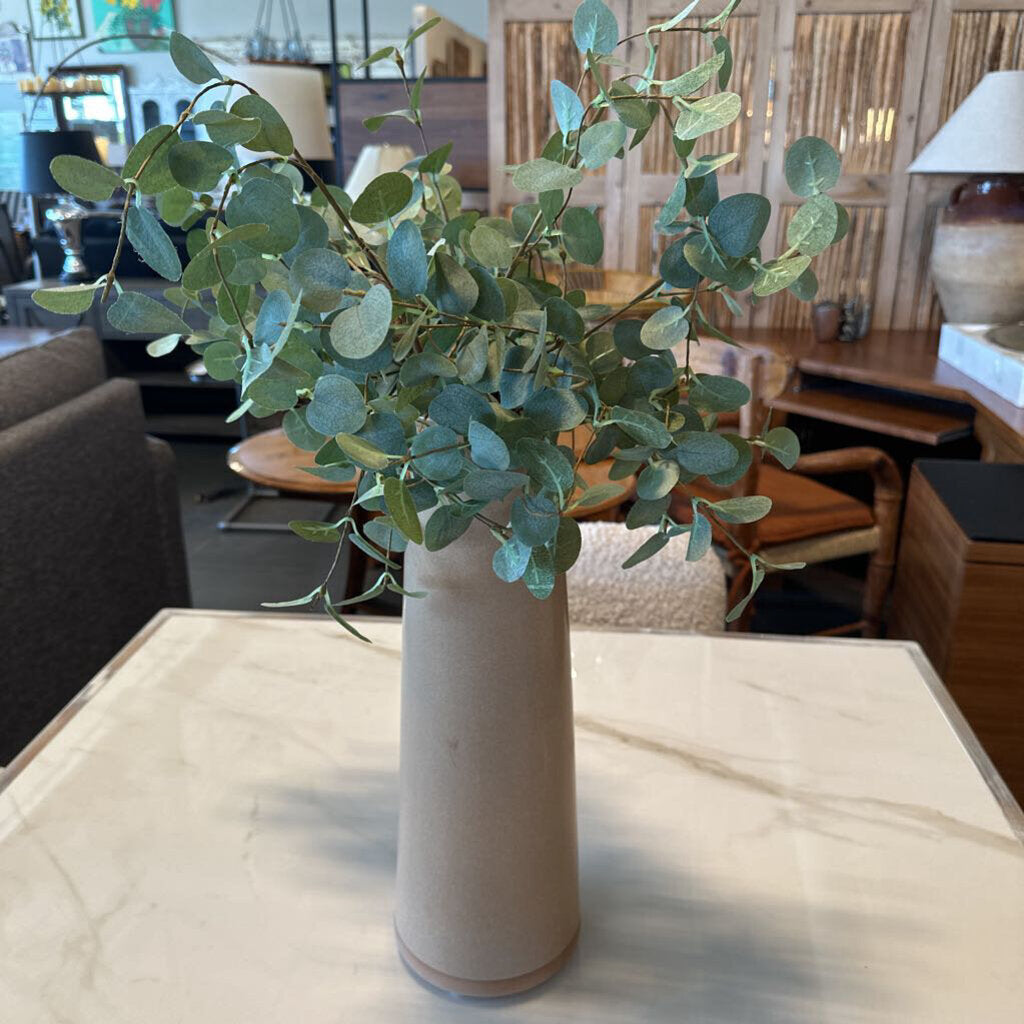 Light Brown Vase W/ Faux Eucalyptus- 6X6X27H