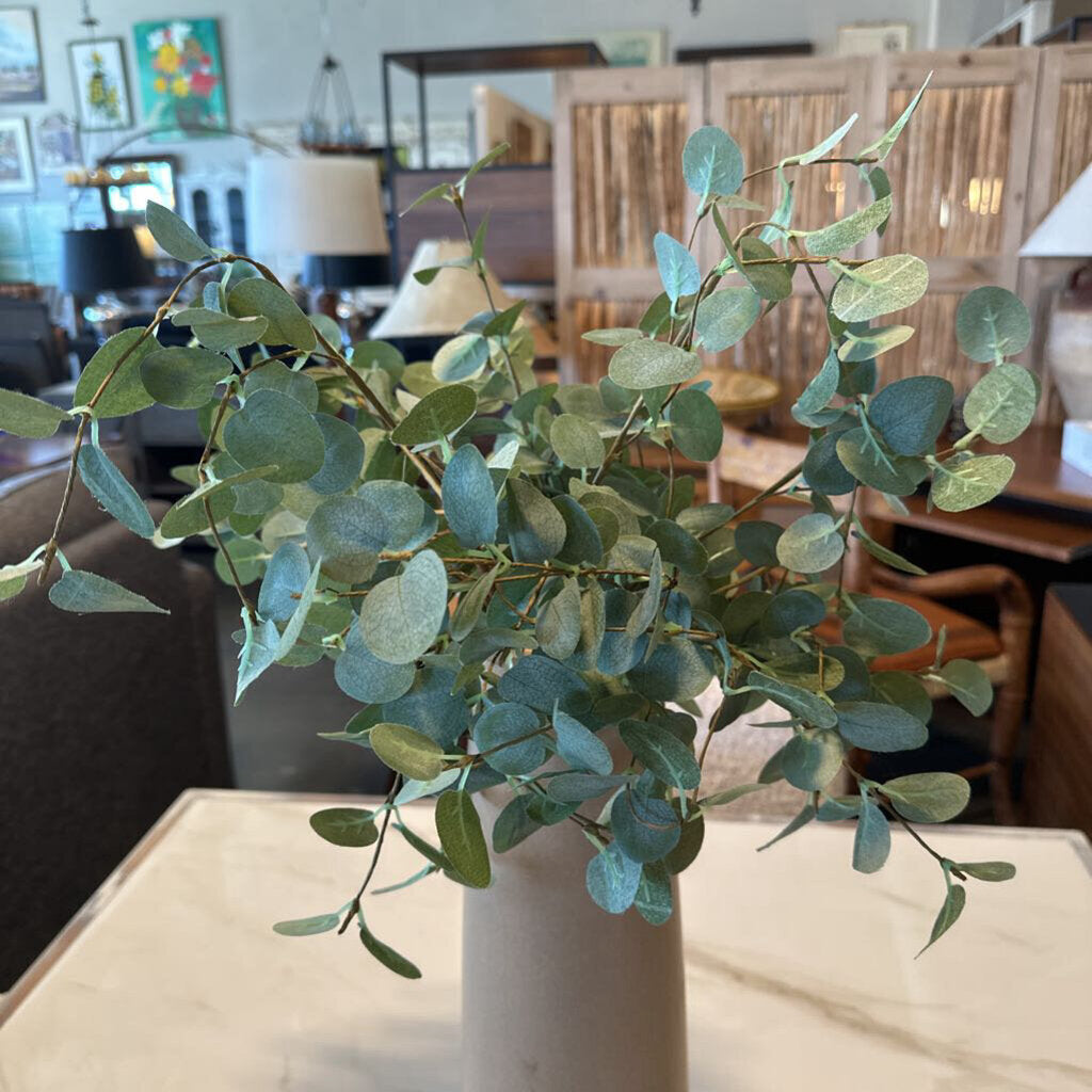 Light Brown Vase W/ Faux Eucalyptus- 6X6X27H