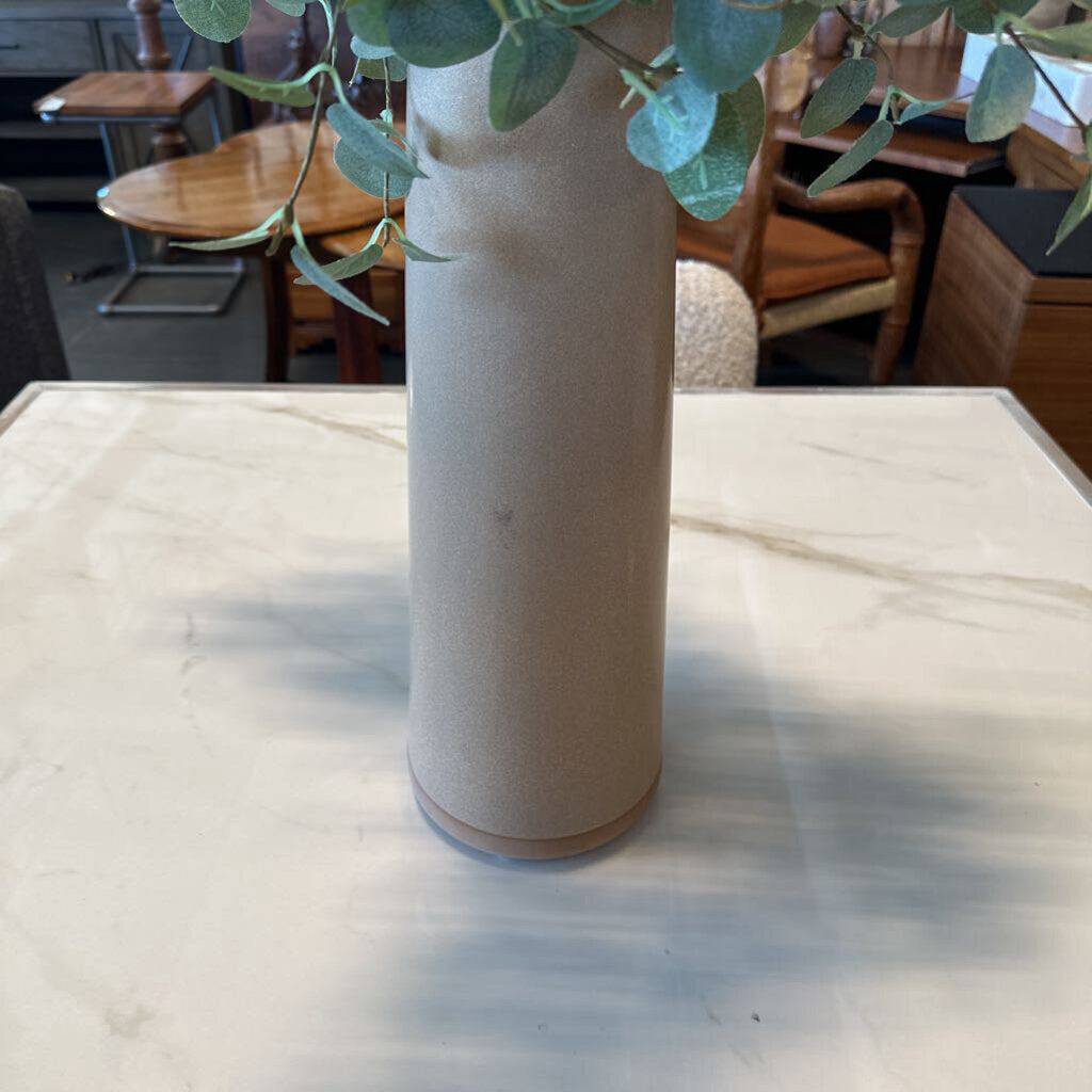Light Brown Vase W/ Faux Eucalyptus- 6X6X27H