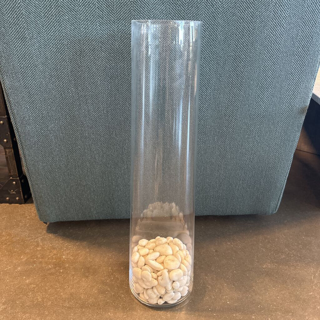 Glass Vase W/ White Pebbles - 5X23.5