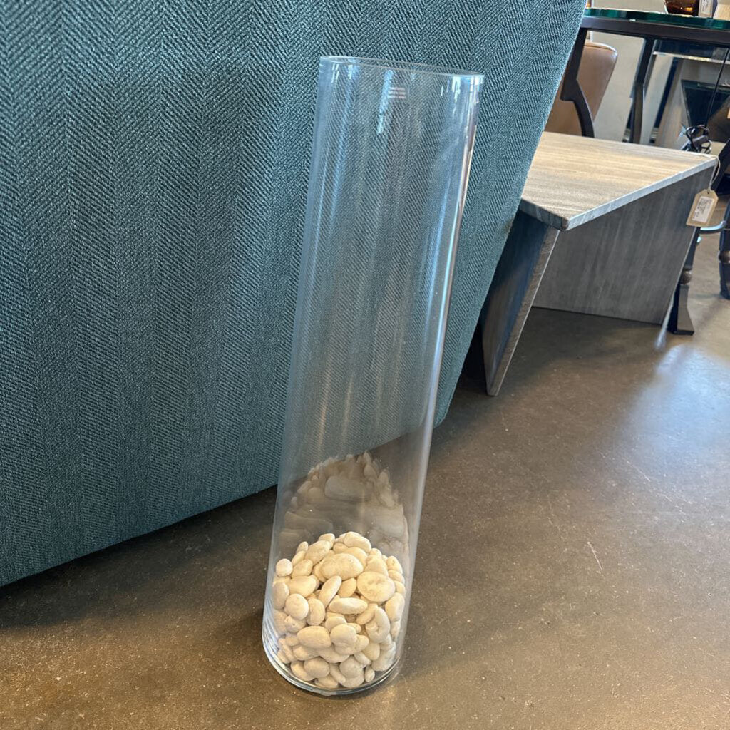 Glass Vase W/ White Pebbles - 5X23.5