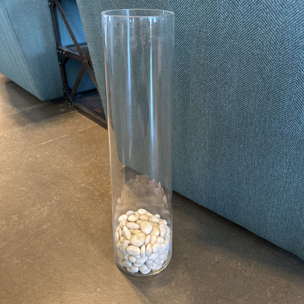 Glass Vase W/ White Pebbles - 5X23.5