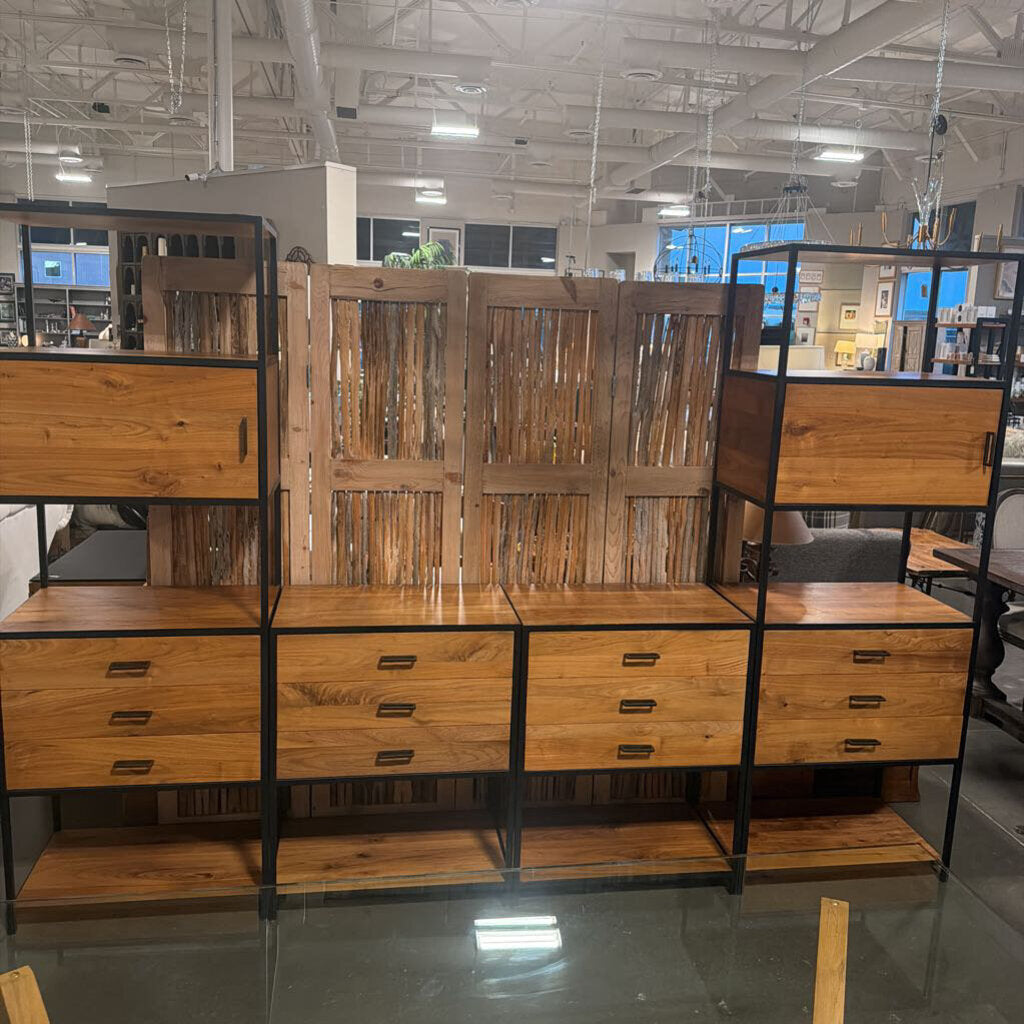 Crate & Barrel Knox Black Trim & Walnut Tall Storage Bookshelf- 28X18X78H