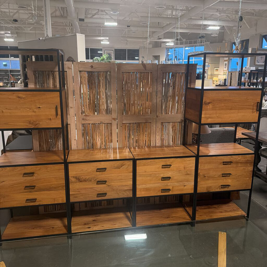 Crate & Barrel Knox Black Trim & Walnut Low Storage Bookshelf- 28X18X35H