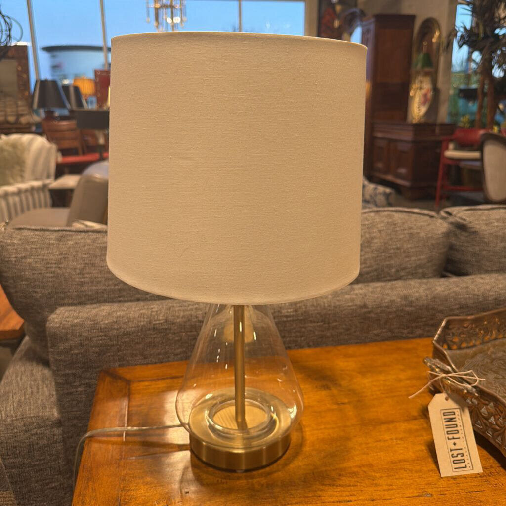 Small Glass Lamp W/ Gold Accents- 9.5X18H