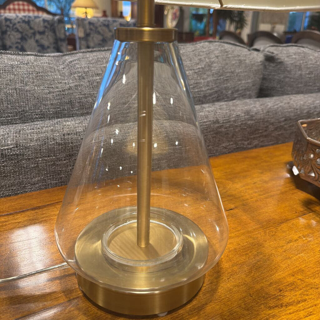 Small Glass Lamp W/ Gold Accents- 9.5X18H
