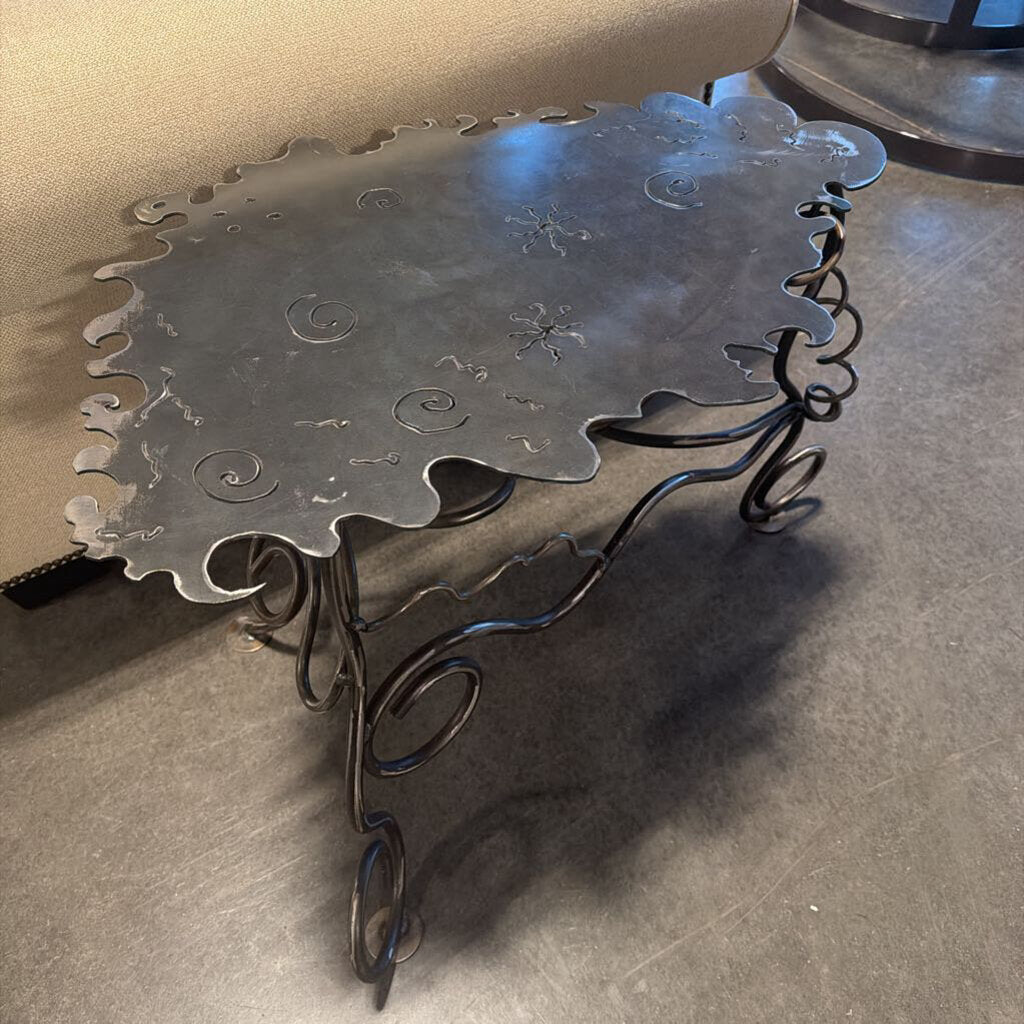 Black & Silver Metal Abstract Side Table- 25.5X16X21H