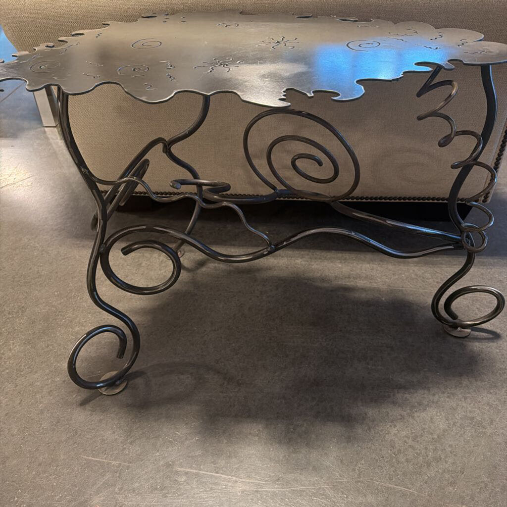 Black & Silver Metal Abstract Side Table- 25.5X16X21H
