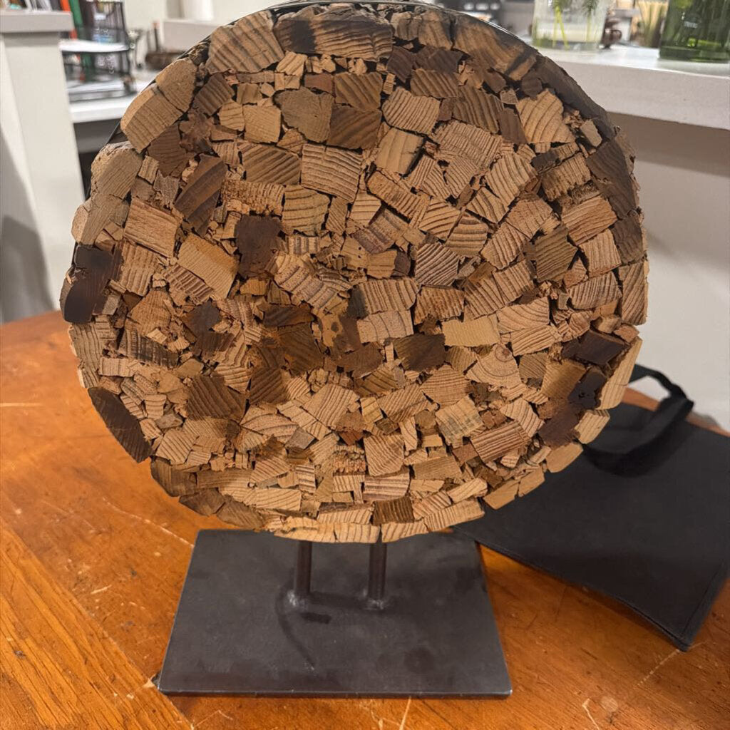 Crate & Barrel Reclaimed Wood Sculpture On Stand- 12X4.5X16H