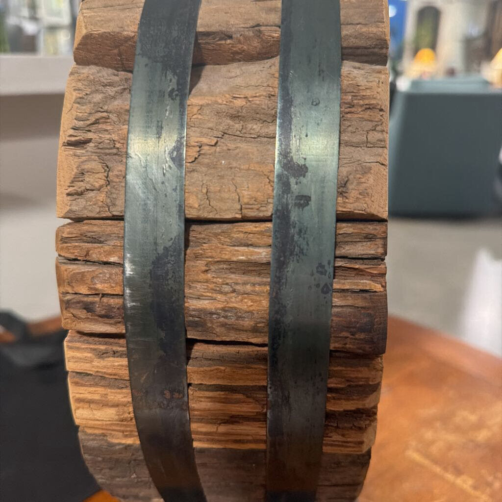 Crate & Barrel Reclaimed Wood Sculpture On Stand- 12X4.5X16H